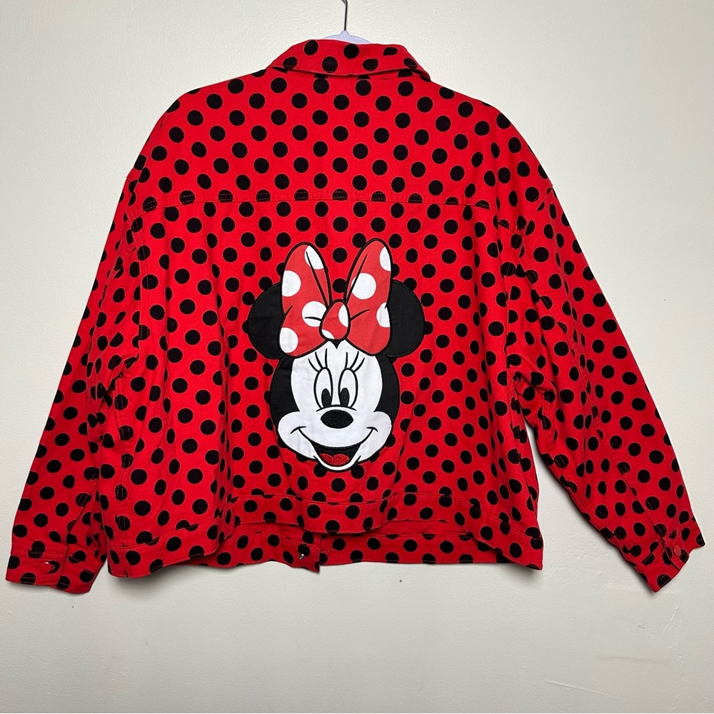 Disney Parks Jacket Red Black Minnie Mouse Polka Dot Jean Denim Sz 1X
